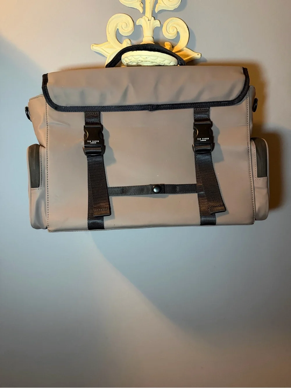 Ted Baker Taupe and Black Messenger Bag with Yellow Accents